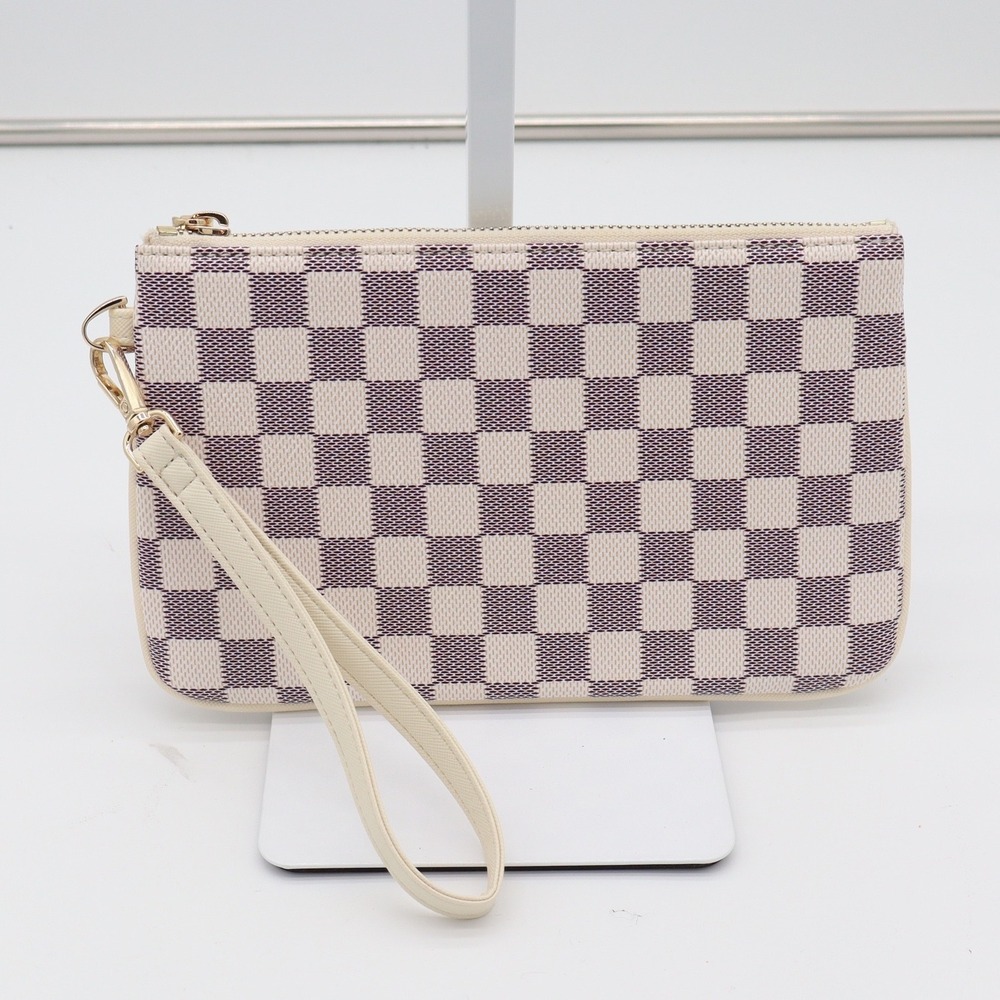 Daisy Rose Wristlet Womens OS Checkered Cream Purple Vegan Leather Excellent